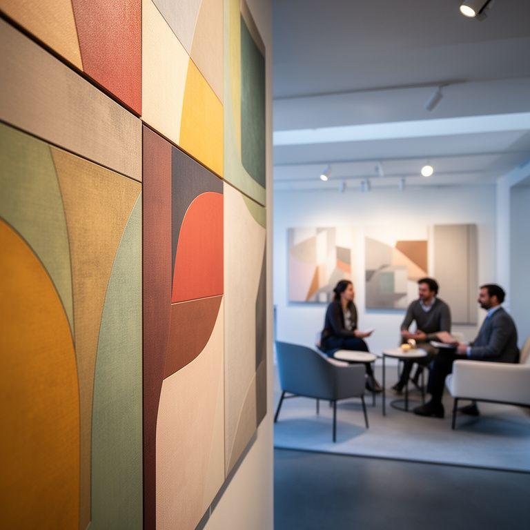Showroom-Innenraum mit farbigen Wandpaneelen, weichem Licht und einer stilvollen Beratungszone in Zürich